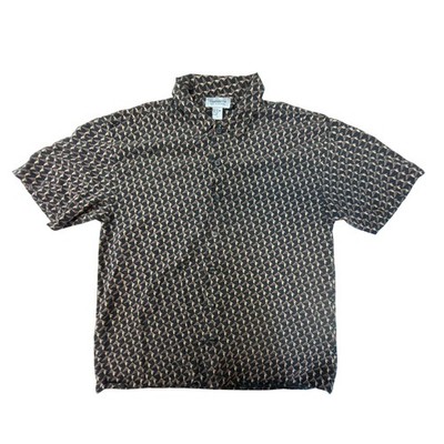 Claiborne Luxe Sleepwear Mens Large 100% Silk Short Sleeve Button Up Shirt Black
