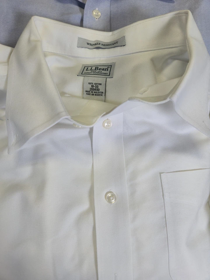 L.L. Camisa de vestir Bean Oxford para hombre 18x33 blanca resistente a las arrugas 100 % algodón lote 5 Foto 2 de 4