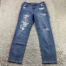American Eagle Stretch Mom Jeans Womens Size 6 Regular Blue Distressed