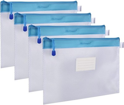 Wisdompro Zipper Pouch, 4 Packs Durable Letter Size Waterproof Mesh File Bag, Do