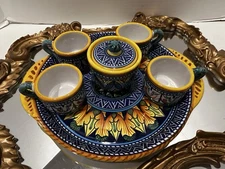 Deruta Italy Espresso Coffee Set Plate Cups Sugar Yellow Blue