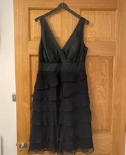 Vintage Y2K 2000s silk monsoon black ruffle evening cocktail cruise dress 10
