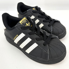 Adidas Superstar Shoes Toddler Kids Size 9K Slip-On Elastic Laces Black