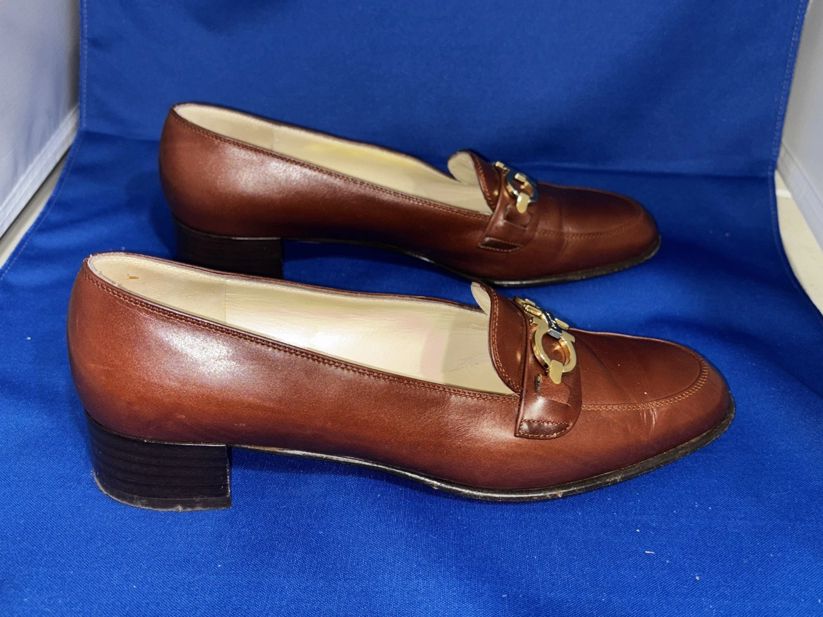 Salvatore Ferragamo Gancini Gold Bit Expresso Brown Loafers Shoes 5.5 B
