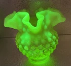 Vintage Fenton Vaseline Uranium Glass Yellow  Green Opalescent Hobnail Vase 4.5”