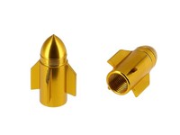"Set: 2X Ventilkappe \"Rakete\", Gold Eloxiert"