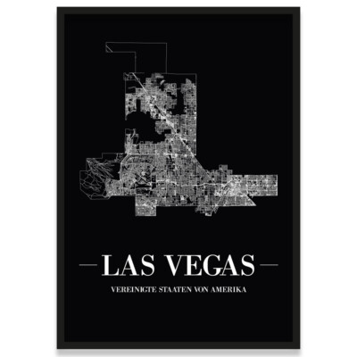 JUNIWORDS Stadtposter, Las Vegas, Schwarz, Kunstdruck Plan Map