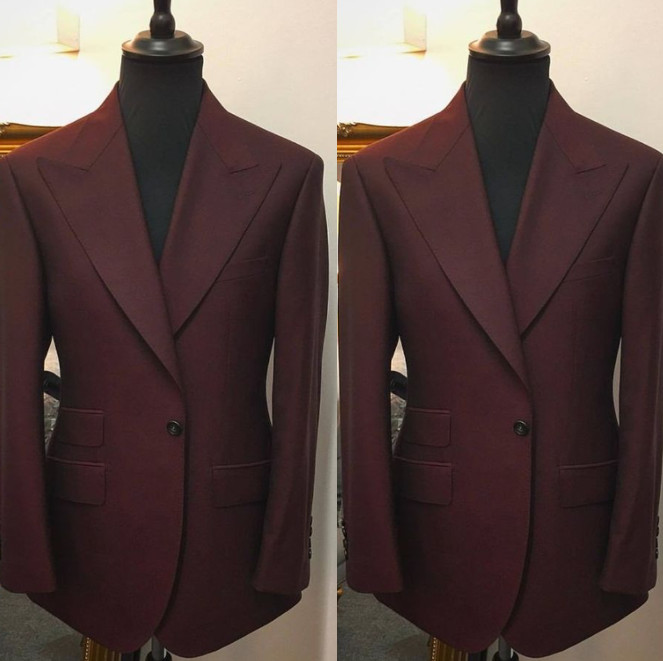 Wide Peak Lapel Formal Business Wedding Groom Tuxedo 2 Pieces