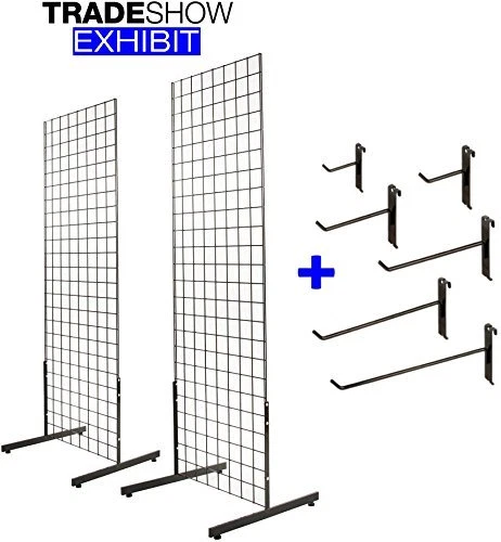 ONLYHANGERS 2' x 6' Gridwall Panel Tower with T-Base Display Kit, 2-Pack Black w/ 40 Hooks