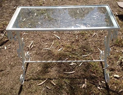 Vintage Wrought Iron Glass Top Table Lovely Scroll