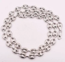 9mm Puffed Anchor Mariner Link Chain Necklace 14K White Gold-Plated Silver 925