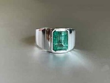 Genuine Emerald Gemstone Ring Handmade Ring 925 Sterling Silver Men's Ring Gift