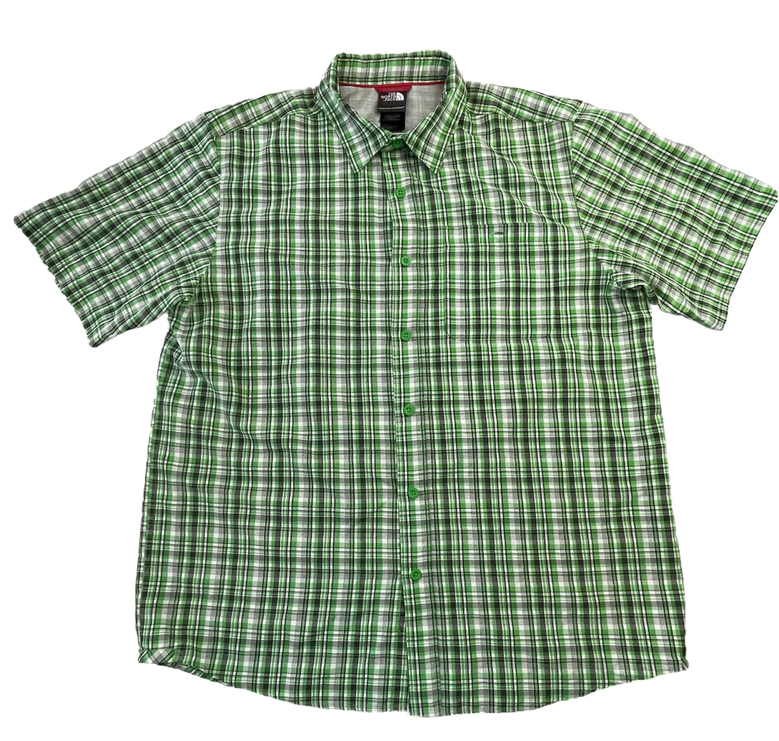 Patagonia Button Down Shirt Mens L Green Plaid Short Sleeve Light Weight Hiking