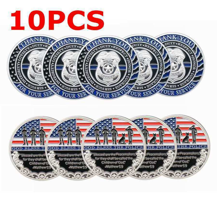 10pcs God Bless The Police Challenge Coins Thank You for Your Service Coin-image