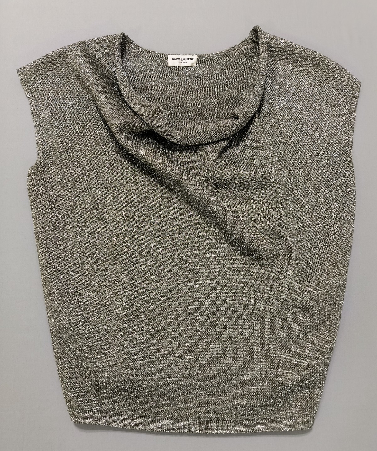 Top smanicato YSL Yves saint Laurent argento metallizzato copertura media camicia PRITINE