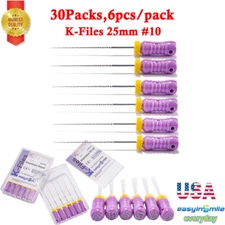 30Pks Endo K Files Dental Endodontic Hand K-Files #10 Root Canal 25MM Stainless
