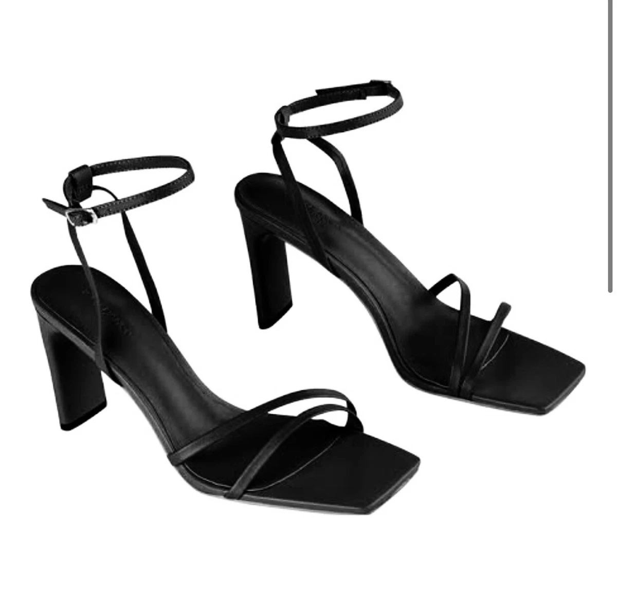 Atmos here AU Size 8 EU 39 Black Strappy Sandals Square Toe Block Heels Ankle