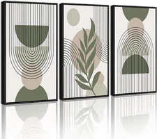 Drsoum 16x24in Large Boho Wall Art Green Sage Decor Framed Wood Modern Bohemian