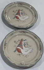 Vtg International China Co. Stoneware Marmalade Geese 2 Salad Plates Japan 7.75”