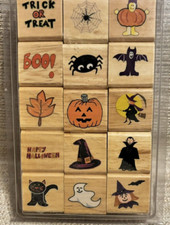 Michael's Set of 15 Halloween Rubber Ink Stamps Crafts Pumpkin Witch Spider Bat