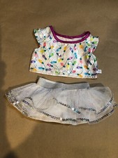 Build A Bear Christmas Outfit Top  White Silver Princess Mesh Sequin Skirt