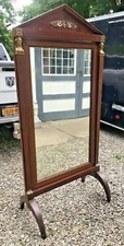 ANTIQUE FRENCH EMPIRE BRONZE MOUNTED MAHOGANY CHEVAL DRESSING MIRROR
