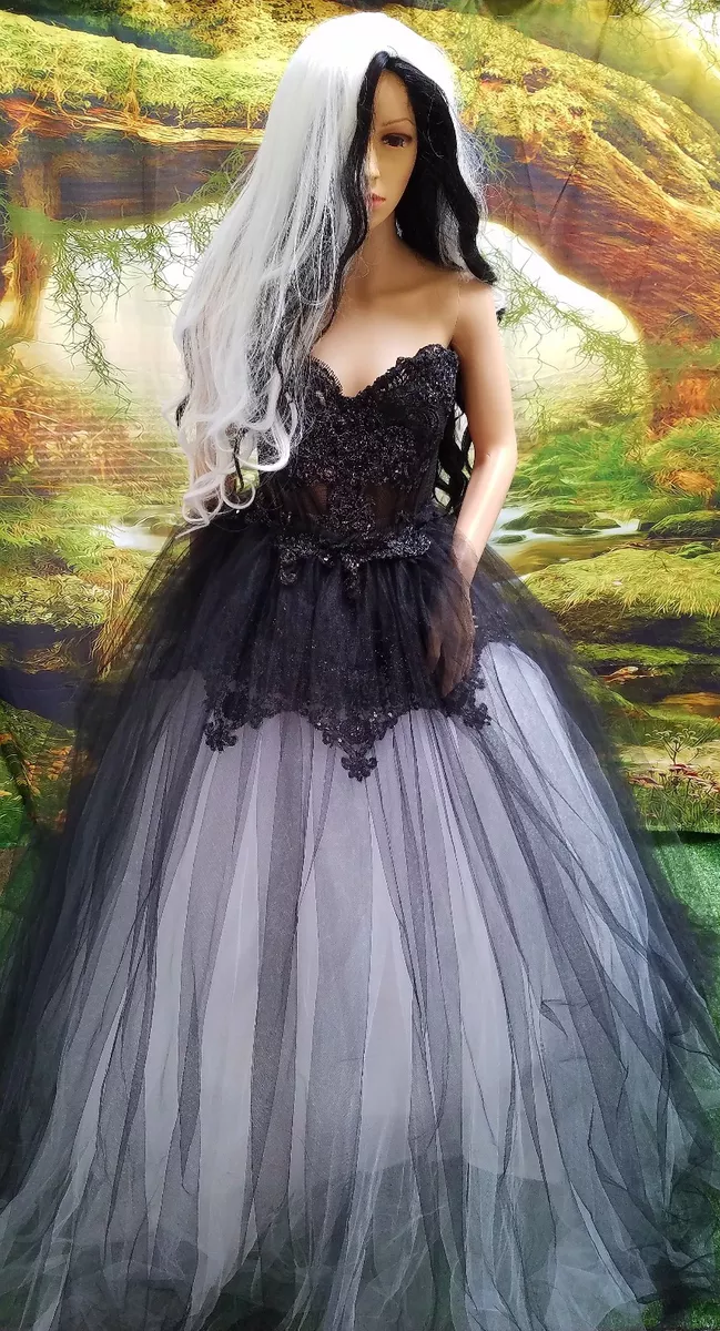 WILLOW Goth Black White Embroidered Lace Tulle Corset Wedding Bridal  Ballgown