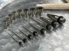 24pc Steel Screw Fit Tunnels & Tapers 14g thru 0g Stretching Kit Gauges Guages