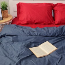 Cotton Duvet cover + 2 pillowcases in Blue and Red. Twin Full Queen King Custom
