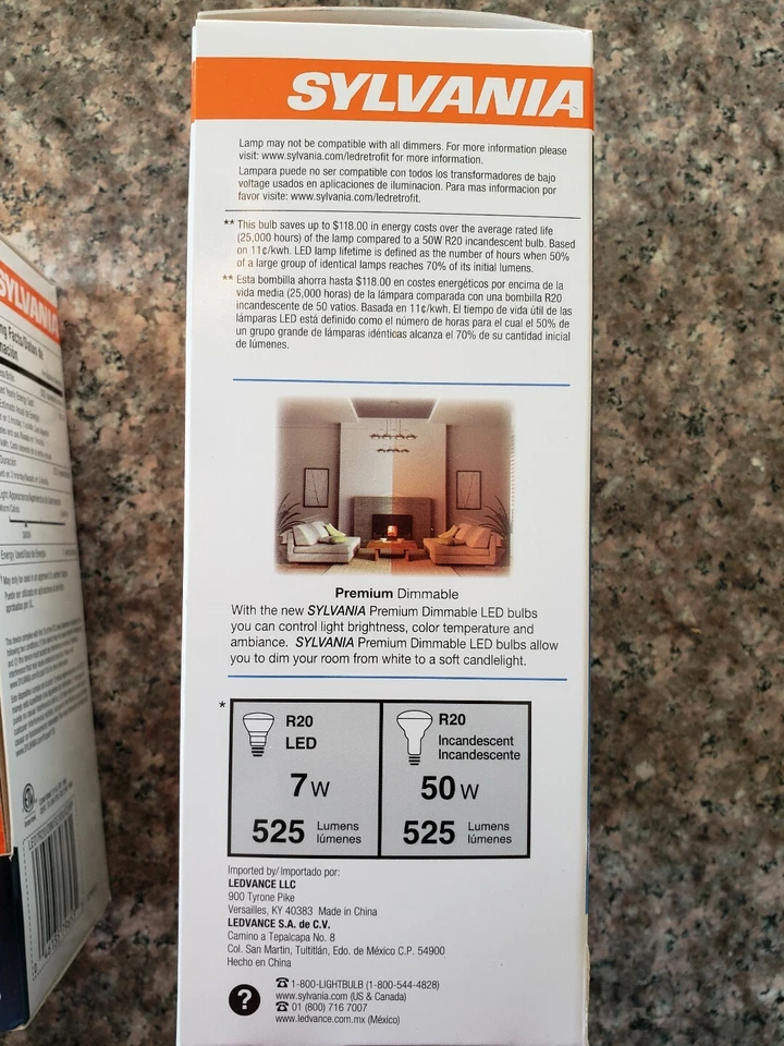 Sylvania 2 PACK Led Bulb 7W=50W R20 Flood Dimmable Warm White TO Candlelight - Image 4 of 4