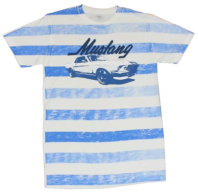 Ford Mustang Adult New T-Shirt  - Mustang Drawing on Blue Stripes