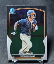 Marco Luciano Chrome Prospect Rookie 2023 Bowman Card BCP43 San Francisco Giants. rookie card picture