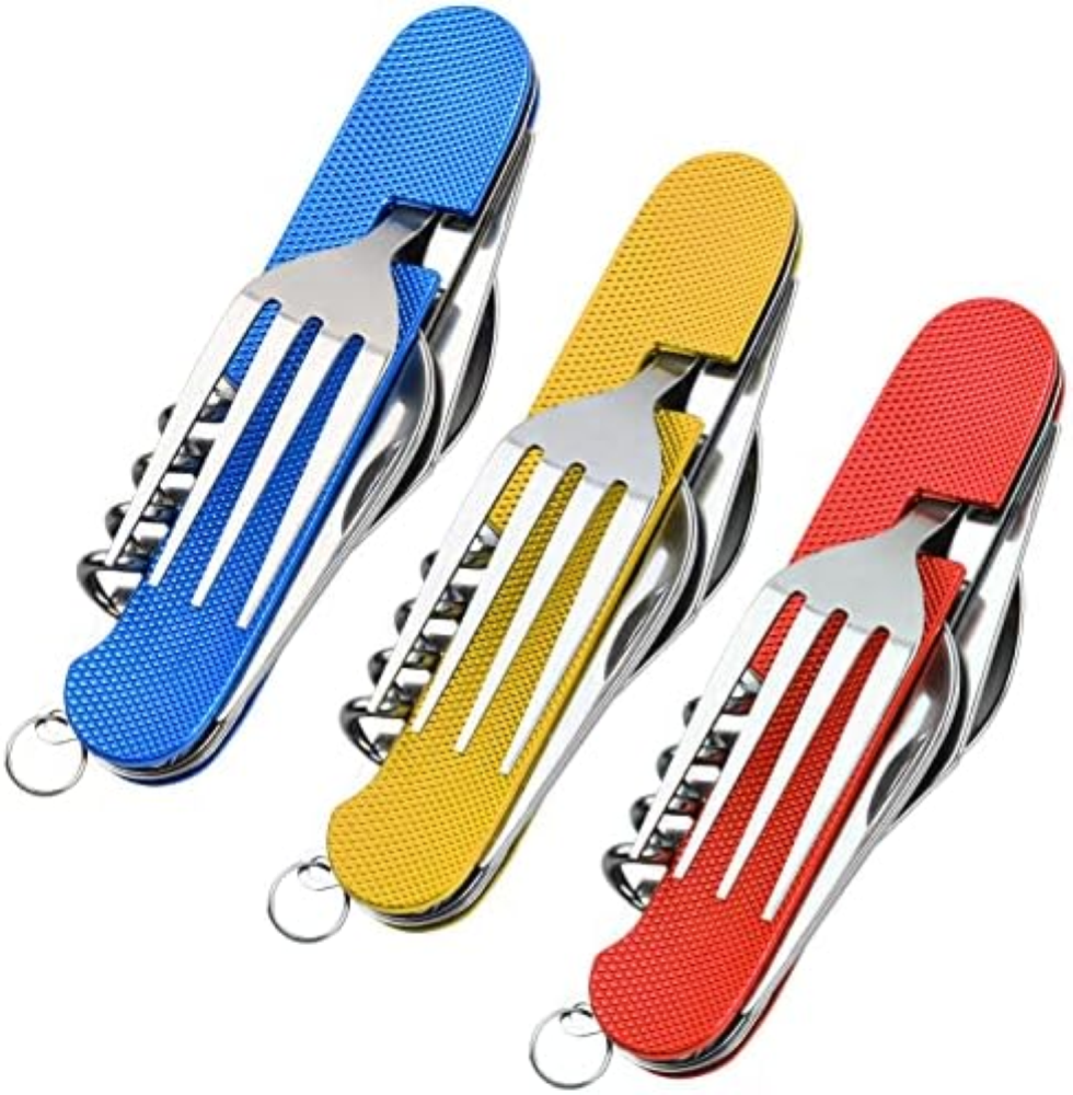 6 in 1 Posate da Campeggio Posate Pieghevoli 3 Pezzi Set di Posate da Viaggio Se