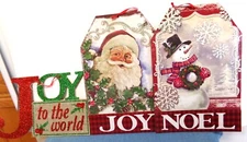 3 NEW HANGING CHRISTMAS WALL SIGN PLAQUE SANTA JOY & SNOWMAN NOEL JOY GREENBRIER