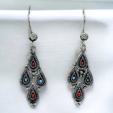 Gioielli afghani fatti a mano bellissimi orecchini vintage unici a forma di f...