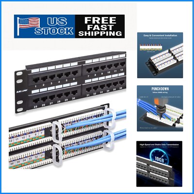 Durable 48-Port Cat6 Patch Panel with Gold-Plated RJ45 for High-Speed Networks