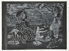 Margaret Taylor (Handmade) Drawing On old Paper Signed & Stamped, Vtg Art