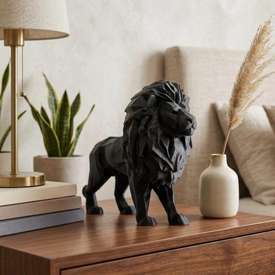 Lion Figurine, Geometric Feline Model, Minimalist Safari Decor, Modern 3D Printe