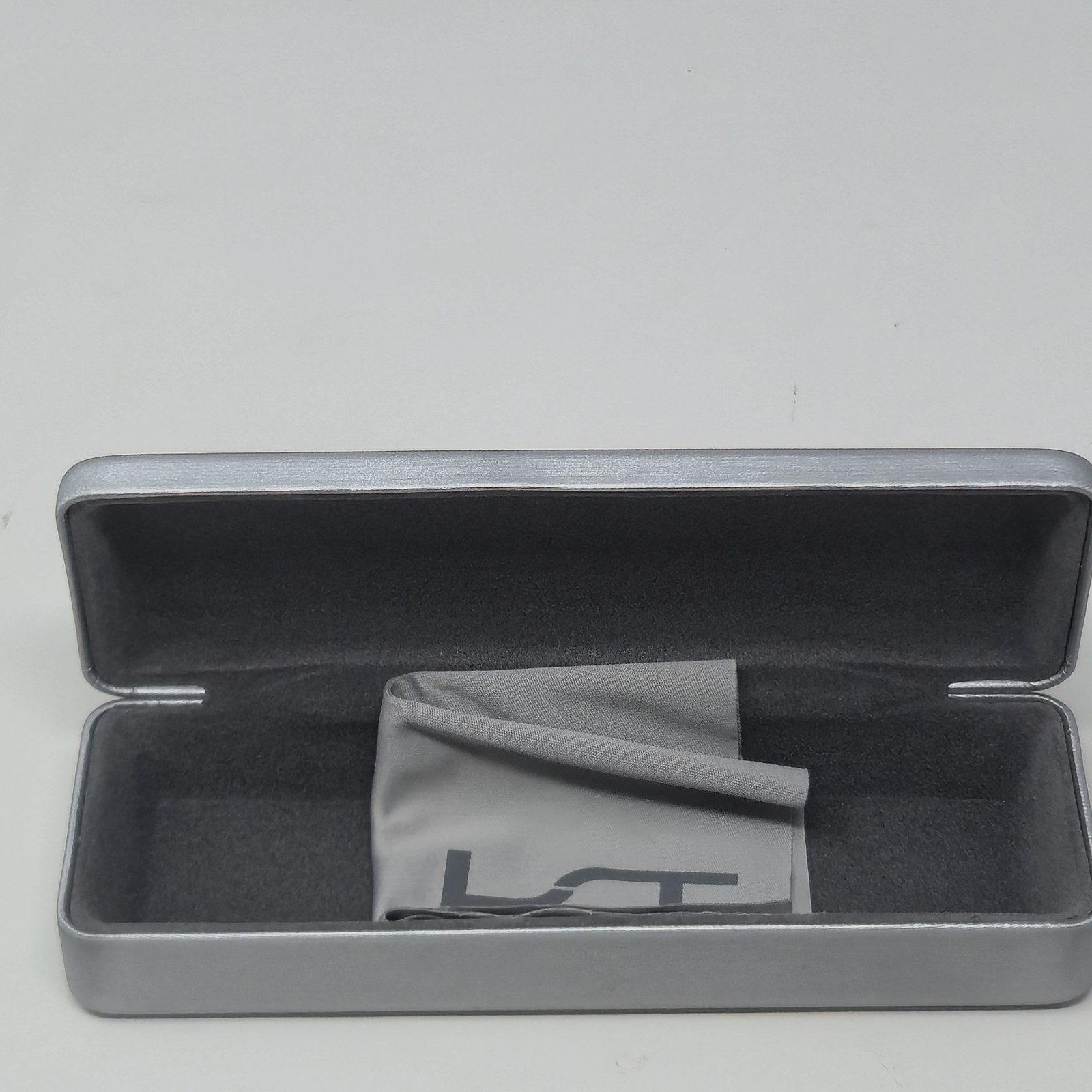 Genuine Lightec LT by Morel Eyeglass Case Silver Brushed Hard Shell + Cloth image 2