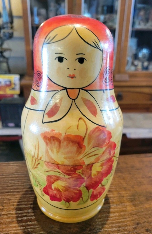 Vintage Russian Nesting Dolls Set Of 9 Hand Painted Signed Marked- READ