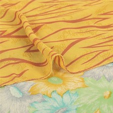 Sanskriti Vintage Sarees Green Yellow Pure Georgette Print 5 Yd Upcycled Sari