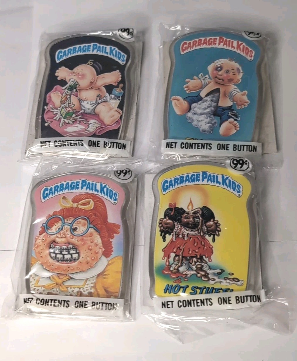 Vintage Lot of 4 Sealed 1986 Garbage Pail Kids GPK Topps Pinback Buttons