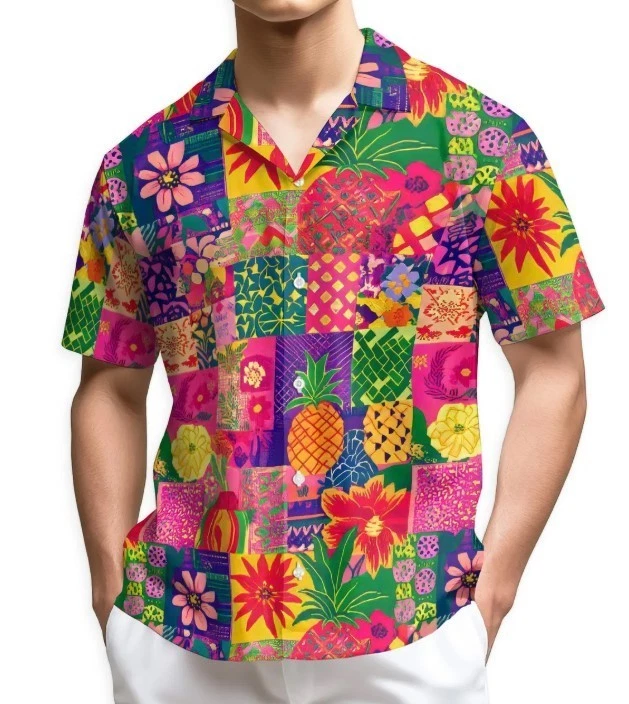 Patchwork Hawaiian Shirt Colorful Floral Shirt Tropical Pineapple Flower
Opens in a new window or ta