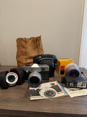 Vintage Kodak Instamatic Reflex Camera w/ Case 3 lenses and Flash
