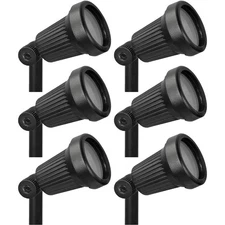Sterno Home Ribbed 20W Cast Aluminum Halogen Outdoor Spotlight, Black (6 Pack)