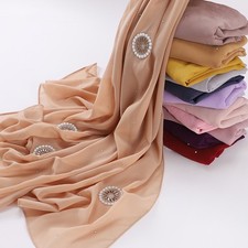Women Hijab Muslim Turban Chiffon Long Headscarf Shawl Wrap Scarves Rhinestone