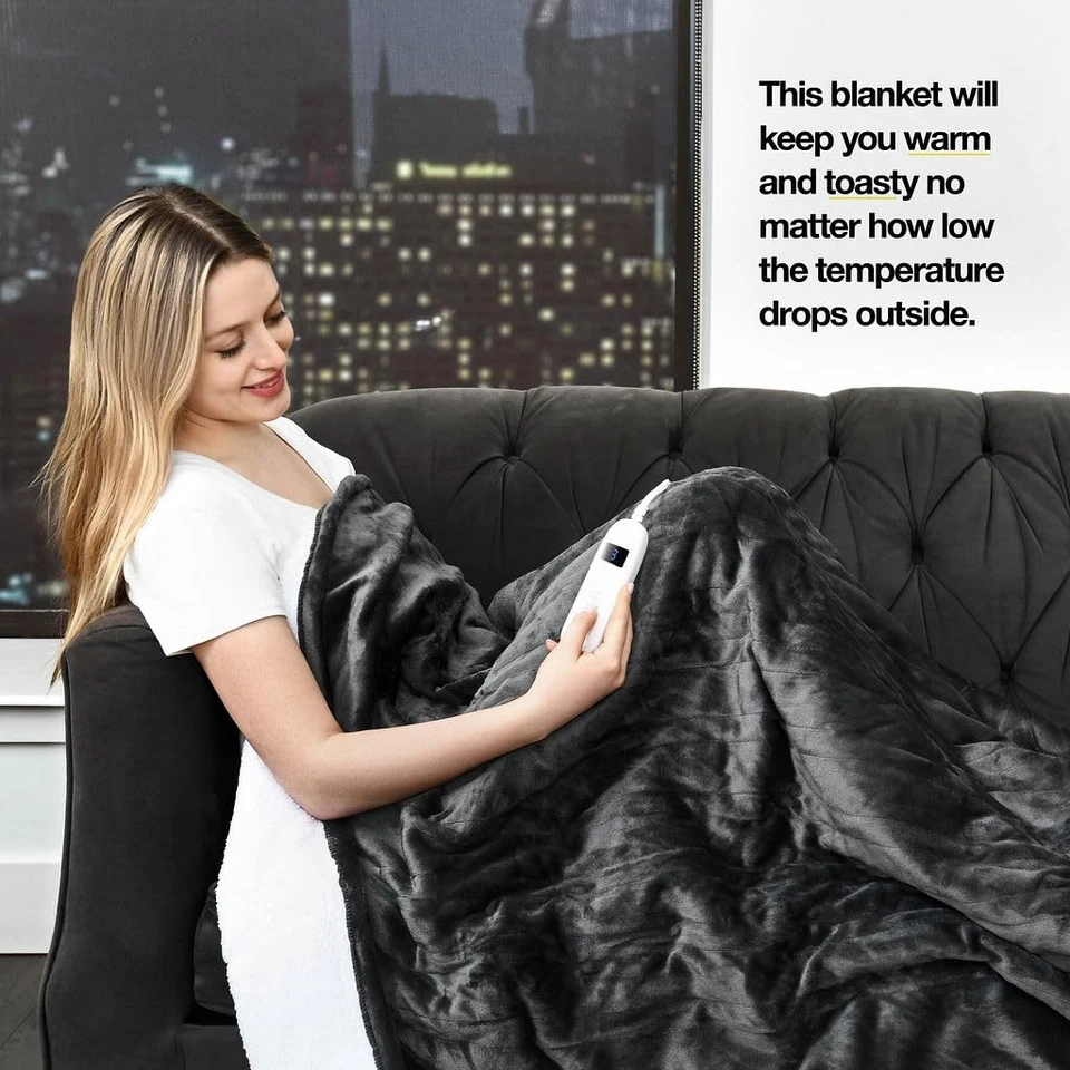 Manta eléctrica con calefacción - Lavable a máquina, suave, calefacción rápida, 10 Foto 2 de 4