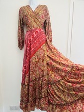 Maxi Dress Hippie Indian Festival Bohemian One Size Long Sleeve Paisley Pink