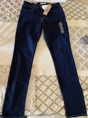 Levi's Womens 721 Series High Rise Skinny Dark Wash Blue Stretch Jeans 12 Long