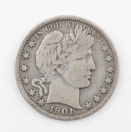1901-P Fine Fine F Details Barber Silver Half Dollar 50C Philadelphia - 928b